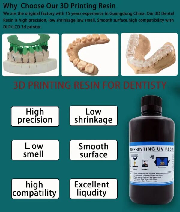 RCZ Temporary Crown 3D Printing Resin for LCD/DLP Printer, High Precision Non-toxic A2 Color Liquid Dental, 250g - Image 4