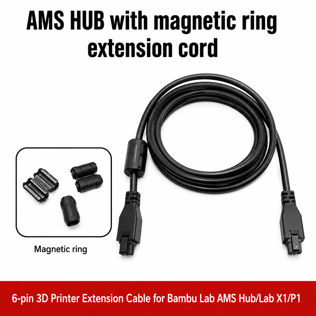 AMS HUB 1M 6-pin With Magnetic Ring Extension Cable For Bambu Lab X1/P1 AMS Extension Cable CN - Image 2